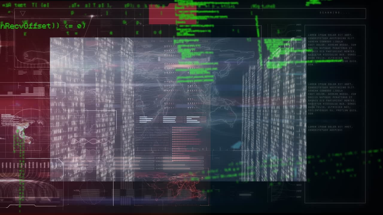 animación del procesamiento de datos sobre un fondo negro