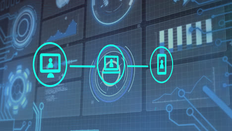 Animation-Von-Symbolen,-Verbindungen-Und-Datenverarbeitung-Auf-Digitalen-Bildschirmen