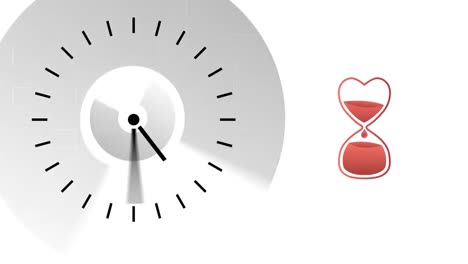 Animation-of-heart-shape-blood-bag-and-clock-moving-on-white-background