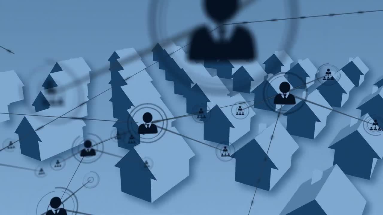 집 의 줄 위 에 있는 아이콘 을 가진 연결 네트워크 의 애니메이션