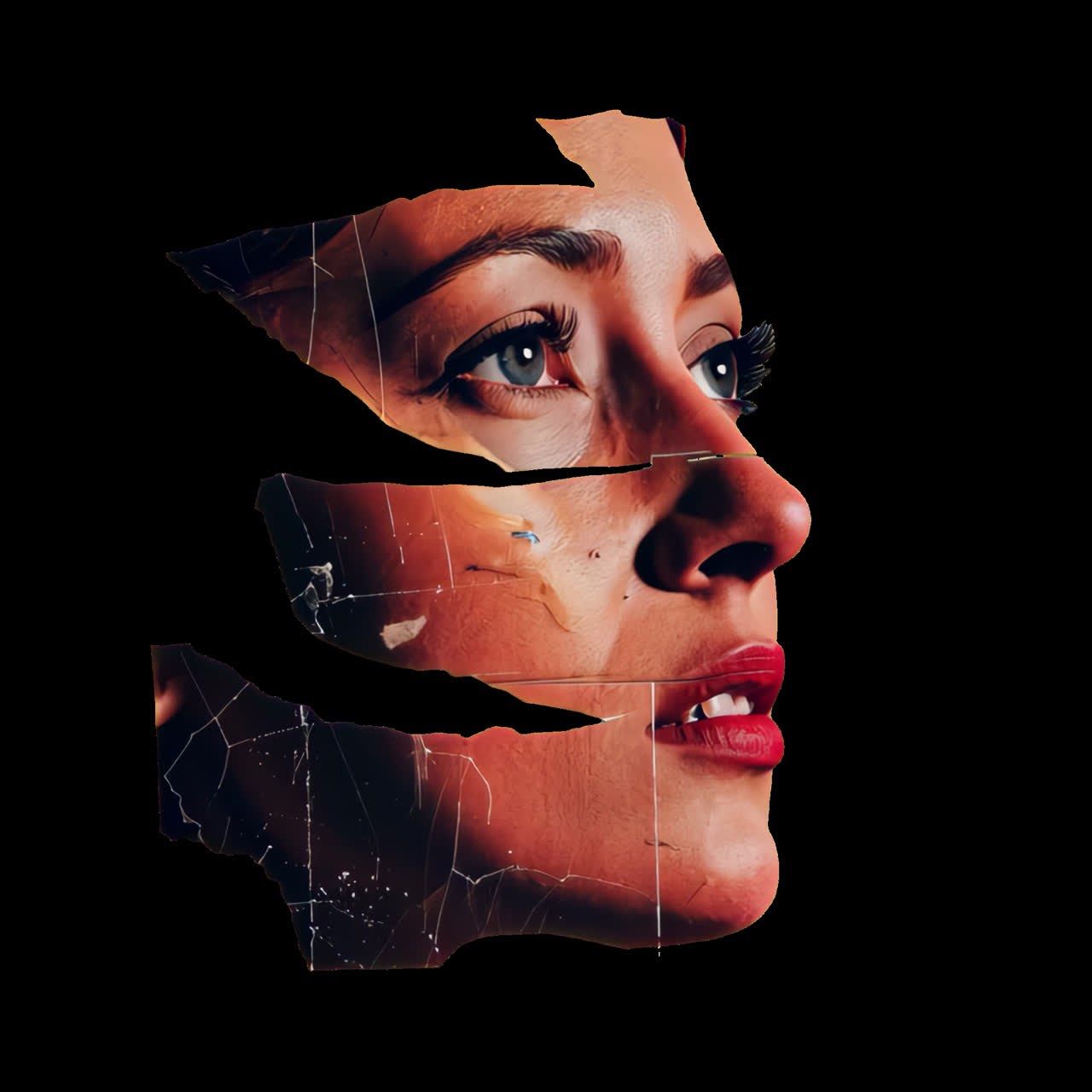 Artistic double exposure portrait animation isolated asset, transparent 4K video, alpha channel