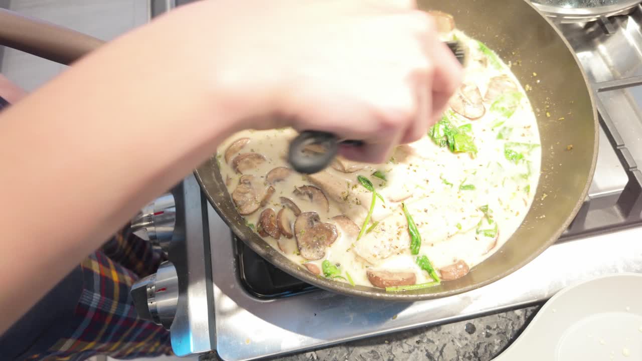 Cooking Chicken and Mushroom Dish for Dinner