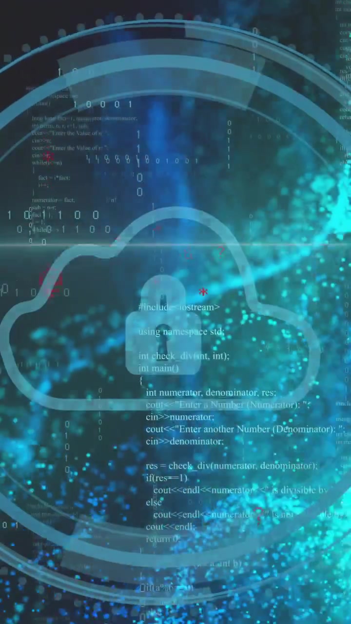 Animazione di cloud computing e archiviazione dati su sfondo di particelle digitali blu