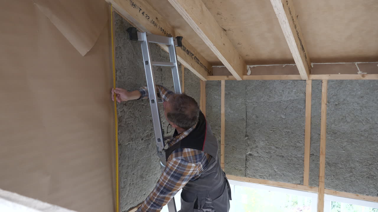 Senior handyman working on wall isolation