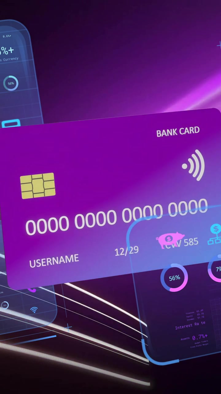 Animation of digital data analytics with graphs and charts on purple background