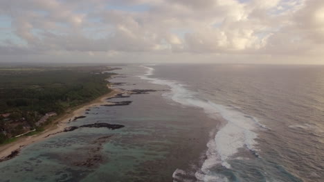 Aerial-view-of-Mauritius-coastal-line-and-Indian-Ocean