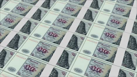 impresión de billetes de 10 marcos alemanes en una imprenta de dinero
