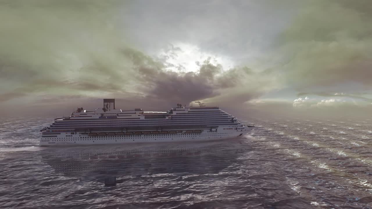 흐린 하늘 아래 바다에서 크루즈 선박