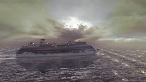 cruise ship at sea under cloudy sky