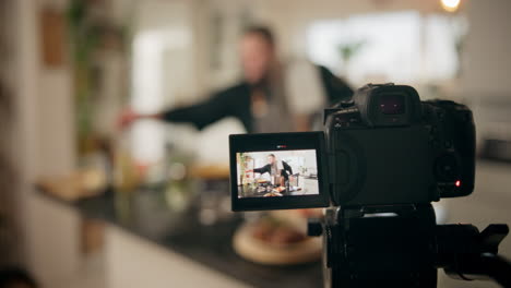 cooking demo with a chef in a home kitchen