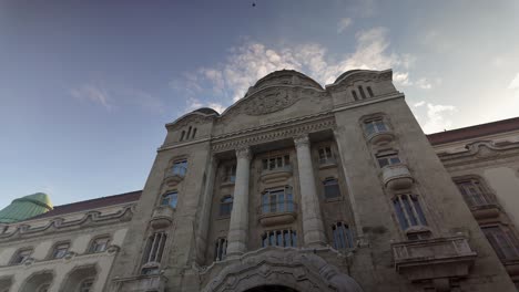 tilt up art nouveau stone facade of gellert baths building in budapest