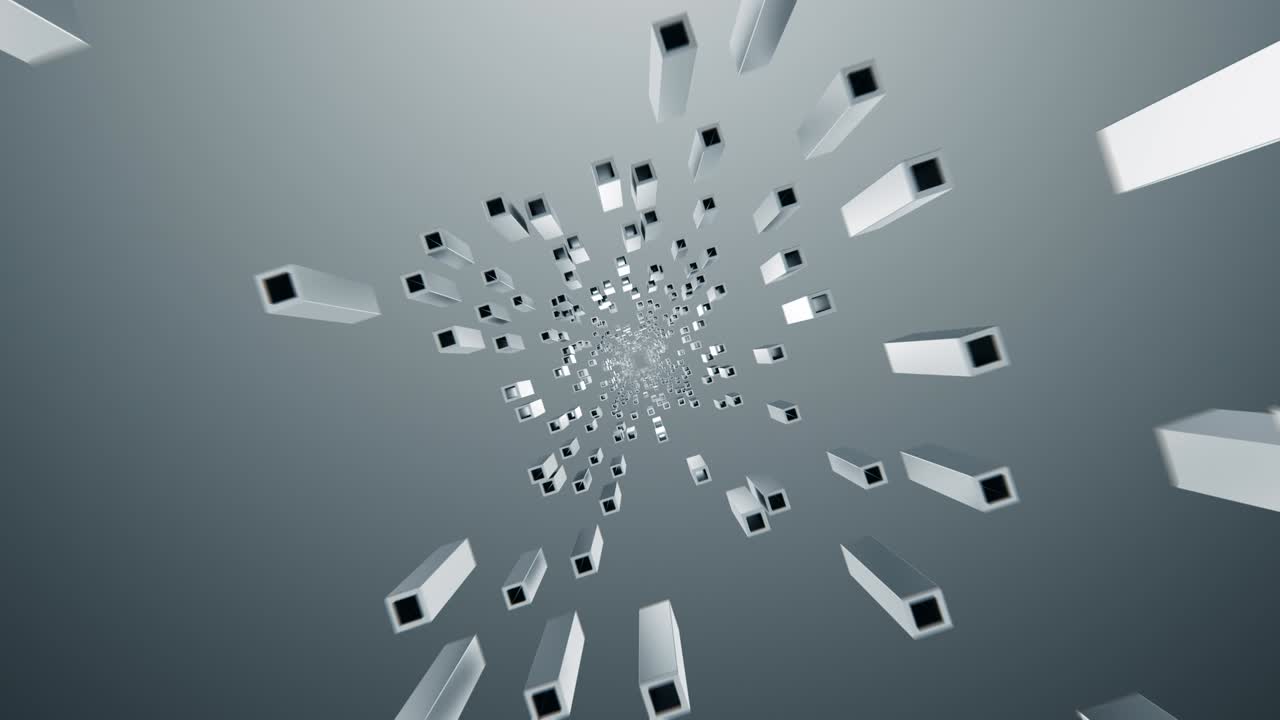 터널 튜브, 은 금속 건설, 반사와 함께 날카로운 모이, 미래의 공상 과학 인테리어, 카메라가 앞으로 나아갑니다, uhd 3840x2160, 비즈니스용 3d 렌더링