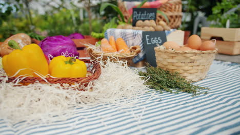 fresh produce display at a farmers market