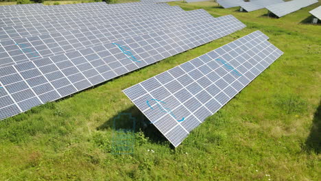 solar panels farm with animation graphics of flowing energy lines