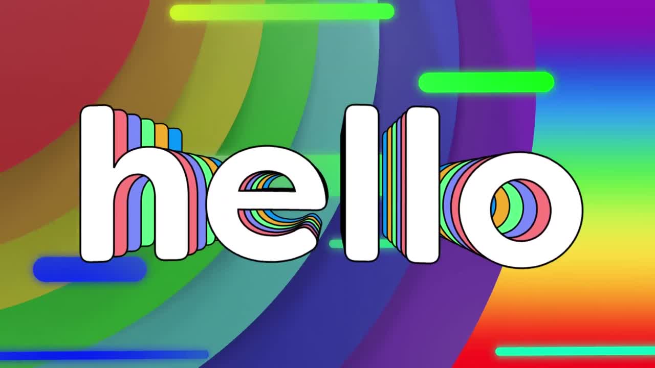 Animation of hello text over rainbow background