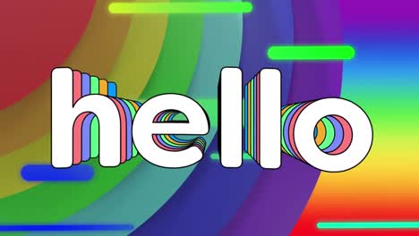 animation of hello text over rainbow background