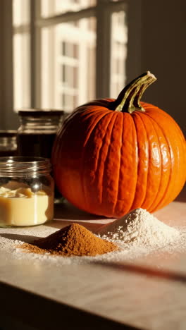 preparing pumpkin baking ingredients