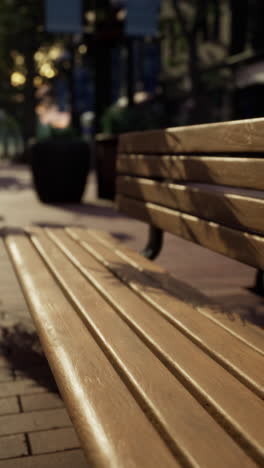 closeup of a wooden bench in a city street