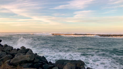 the coquille river bar in bandon at the southern oregon coast where the river meets the pacific ocean