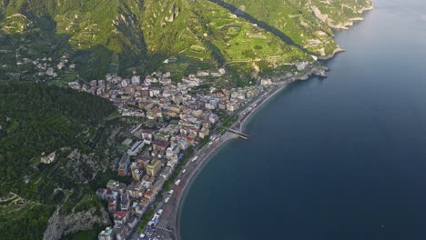 maiori italy aerial v2 cinematic birds eye view drone flyover the coast capturing the essence of small coastal town center nestled in valleys between the hills - shot with mavic 3 cine - may 2023