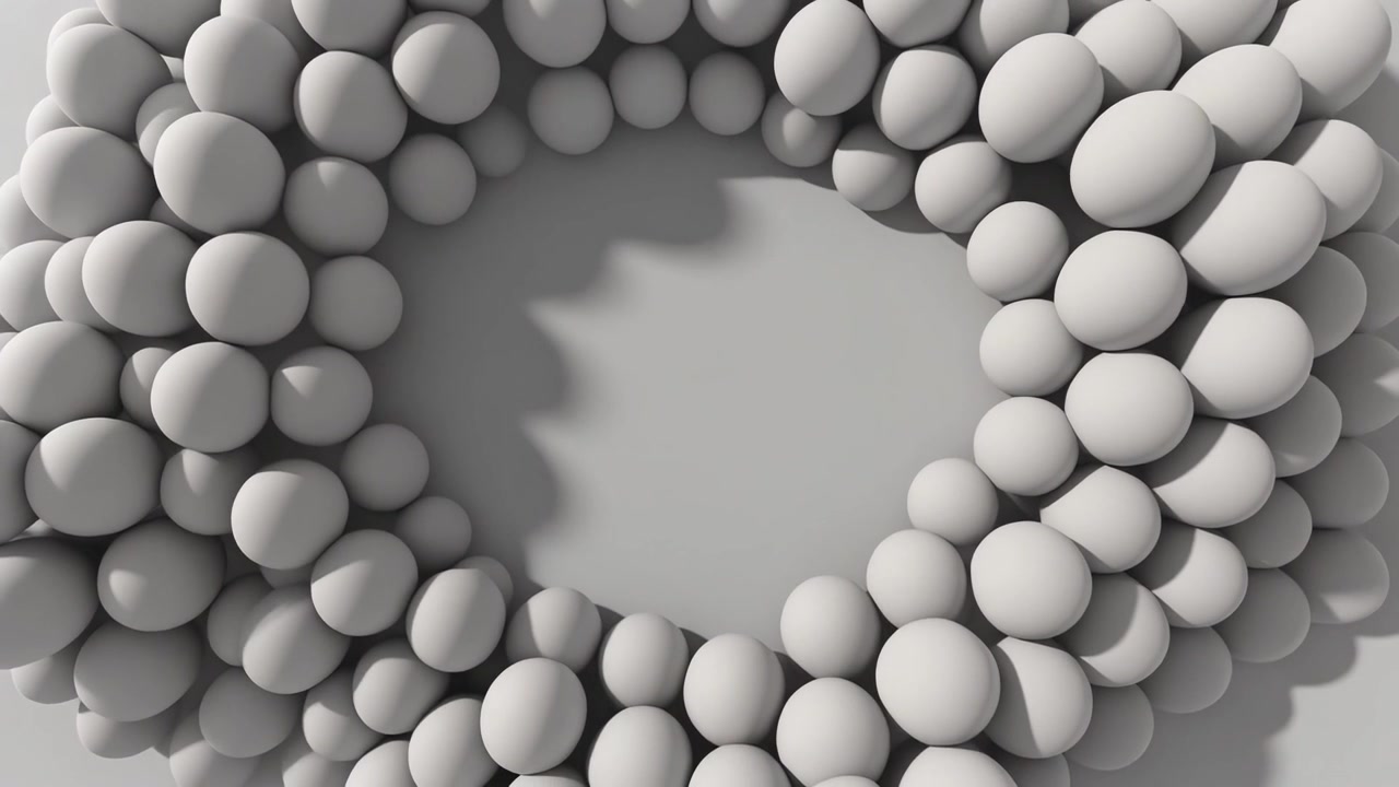 Abstract 3D Animation of White Spheres Forming a Circular Frame