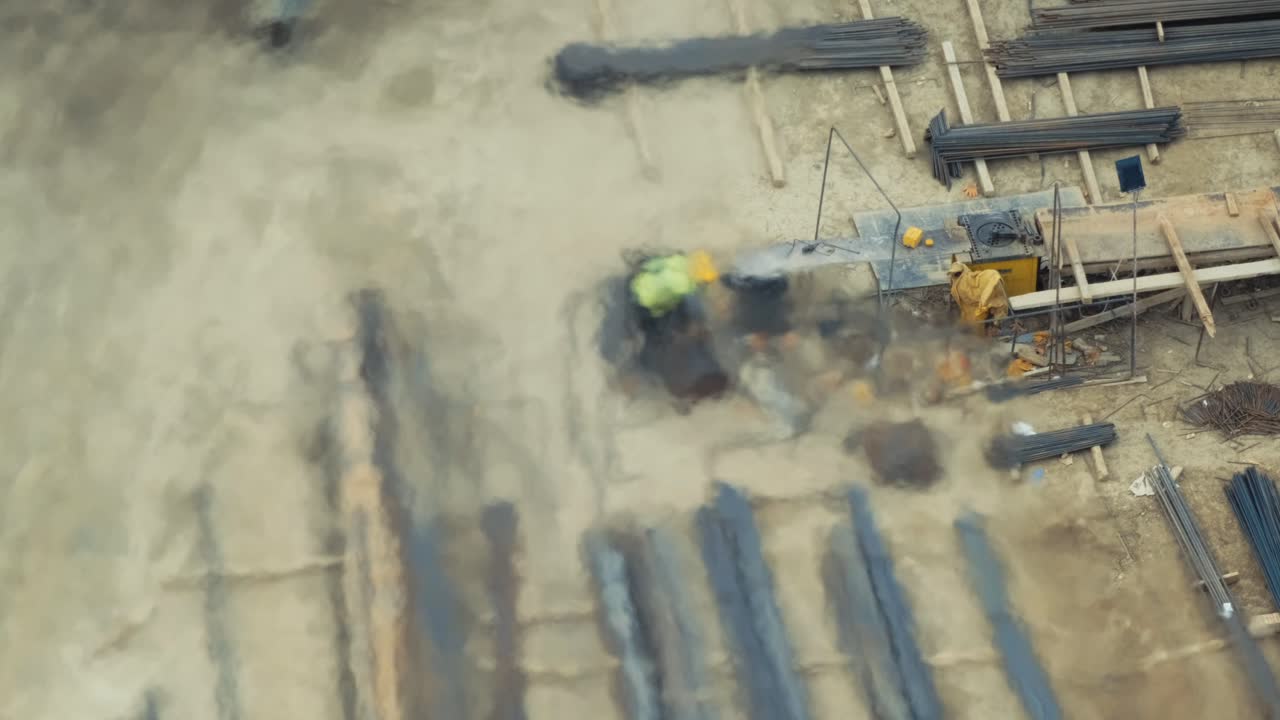 View of the construction site  from above. 4K