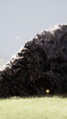 una montaña oscura se levanta contra un cielo azul claro
