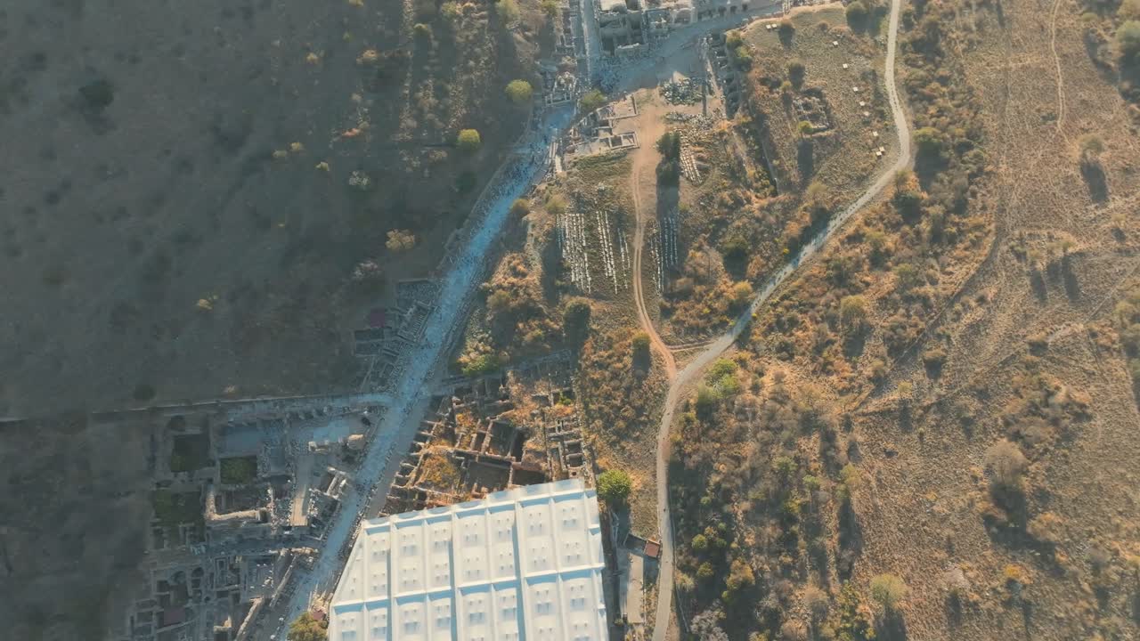 Drone aerial of Ephesus Turkish landmark, Seven Wonders of Ancient World ruins