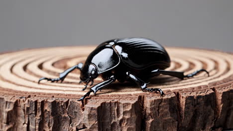 black beetle on a tree slice