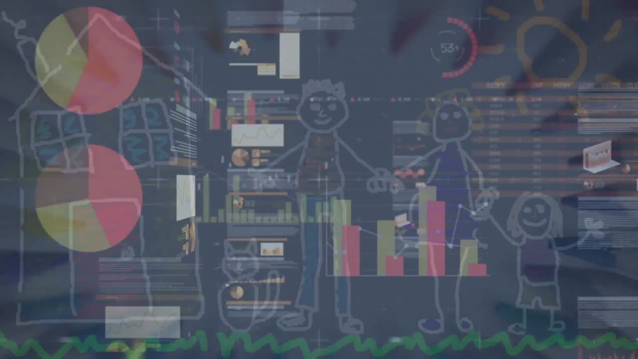 Animation of statistics and data processing over family draw