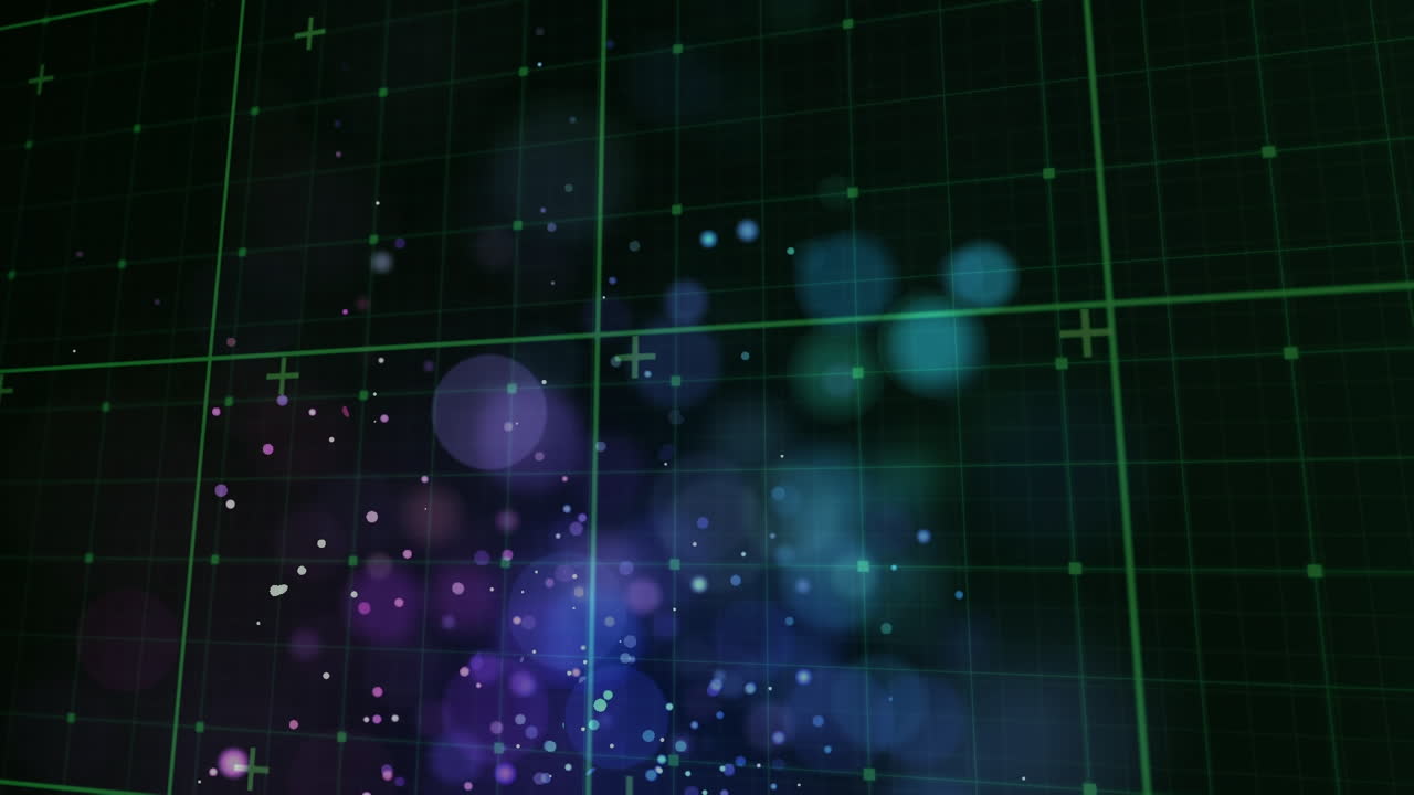 화면과 그리드 배경 위의 조명과 마커의 애니메이션