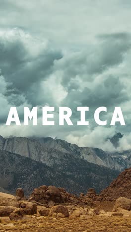 vertical video of mountains and desert landscape in american national park overlaid with animated graphic spelling out america