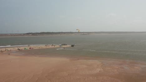 Aerial:-Kitesurfing-in-the-river-delta-of-Parnaiba,-Northern-Brazil