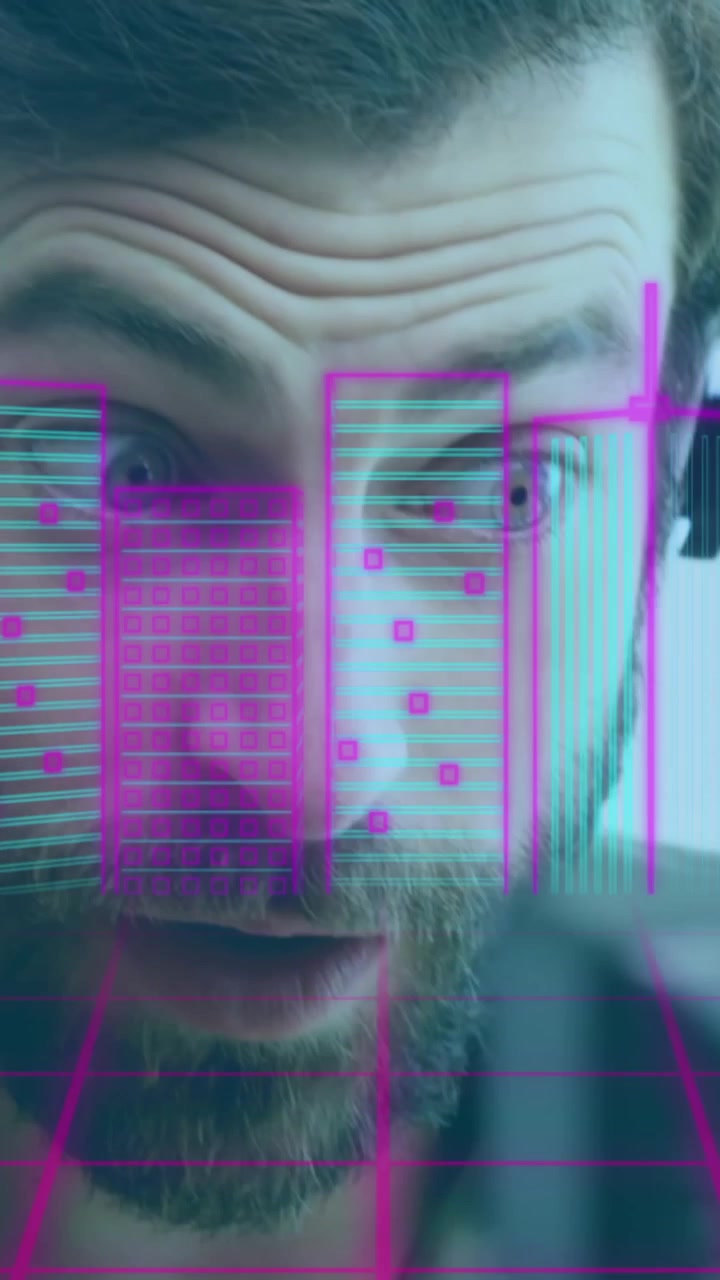 Animation of city over caucasian businessman using phone headset