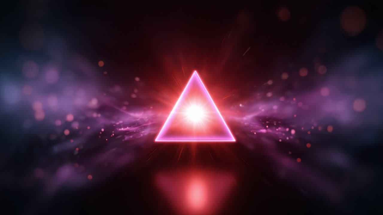 A Mesmerizing Geometric Triangle Surrounded by Ethereal Cosmic Light and Colorful Particles Creating an Enchanting Visual Experience
