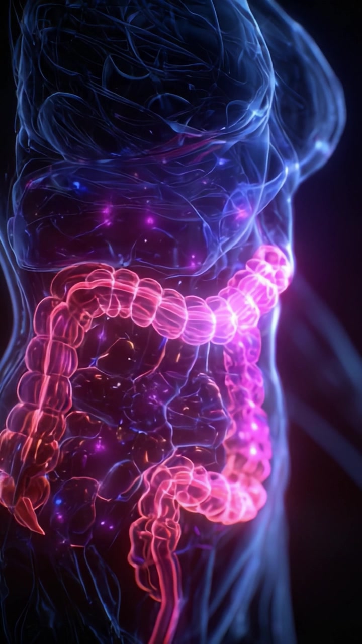 An Artistic Visualization of the Human Digestive System: A Glowing Insight into the Complexity of the Intestines and Surrounding Organs