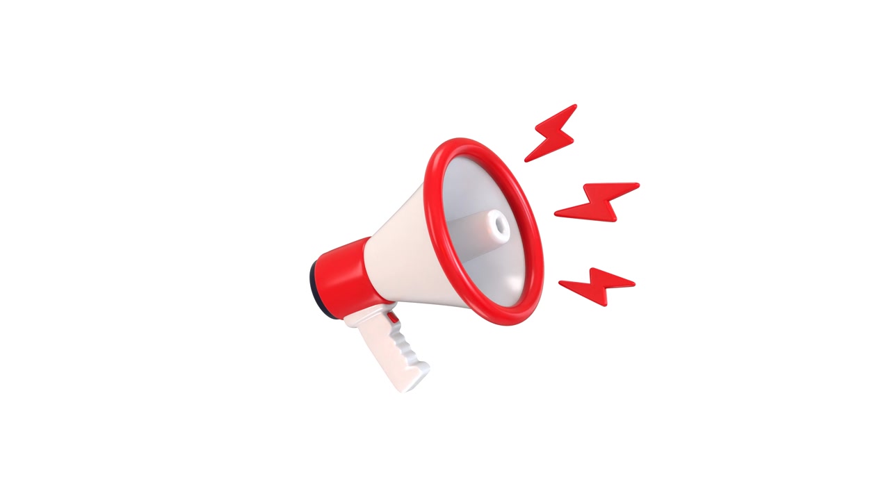 3D Animated Megaphone With Flashing Alert Symbols