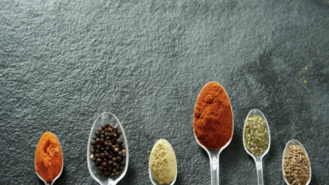 various type spices on spoon 4k