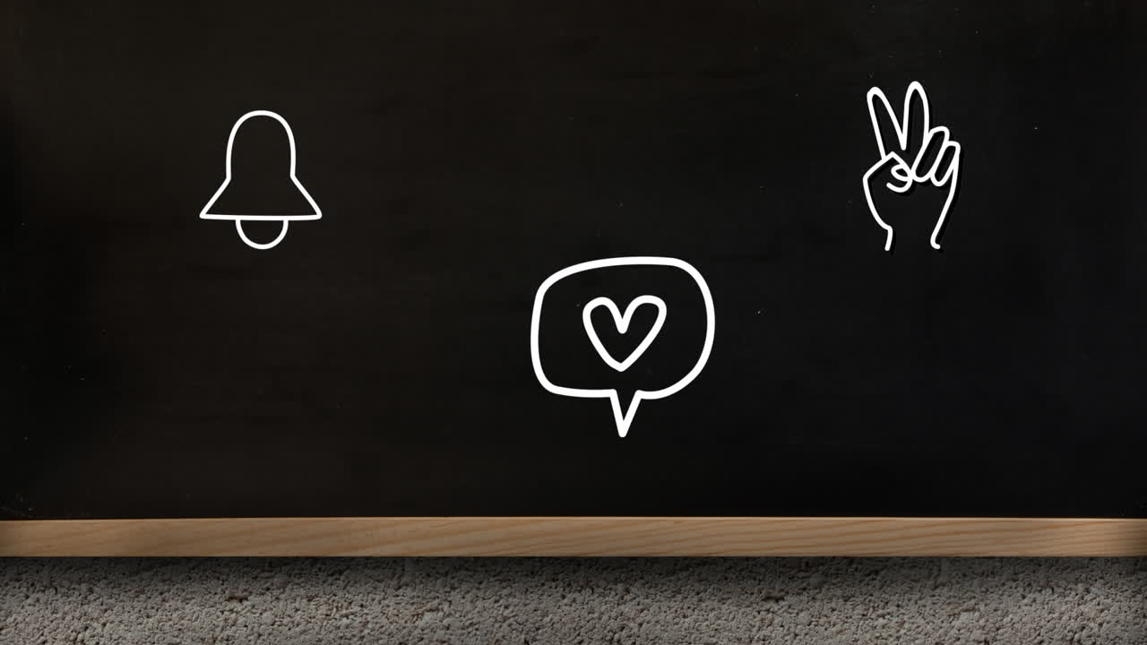 블랙 배경에 심장이  ⁇ 박이는 종 손의 아이콘과 음성 거품의 애니메이션