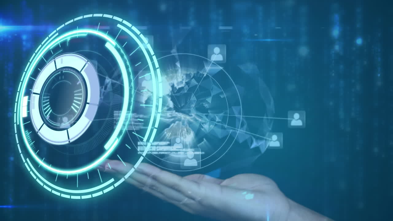 animación del escaneo del alcance sobre la red de conexiones y el globo