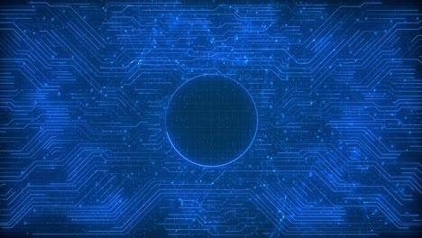 hightech animation plexus circuit grid glowing blue featuring central round element for technology
