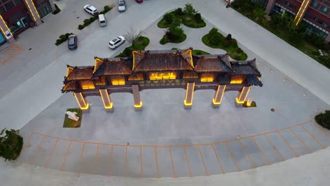 aerial close-up view of chinese illuminated arch