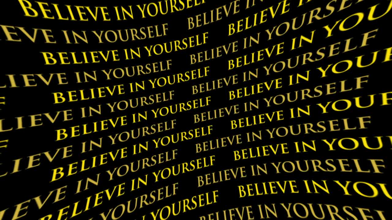 Believe in yourself motivational rotating yellow text animation on black background