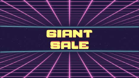título de venta gigante animado retro futurista años 80 años 90 estilo. cuadrados de animación y fondo retro
