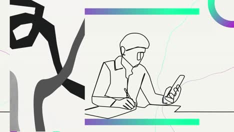 Animation-of-drawing-of-businessman-writing-over-shapes-moving