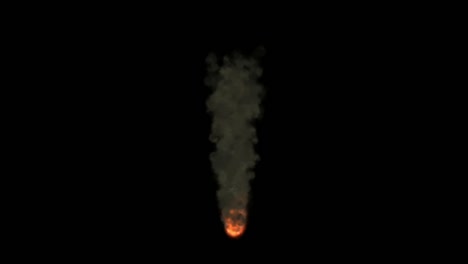 visual effects, vfx, fire with thick smoke rising high on black background 2d animation