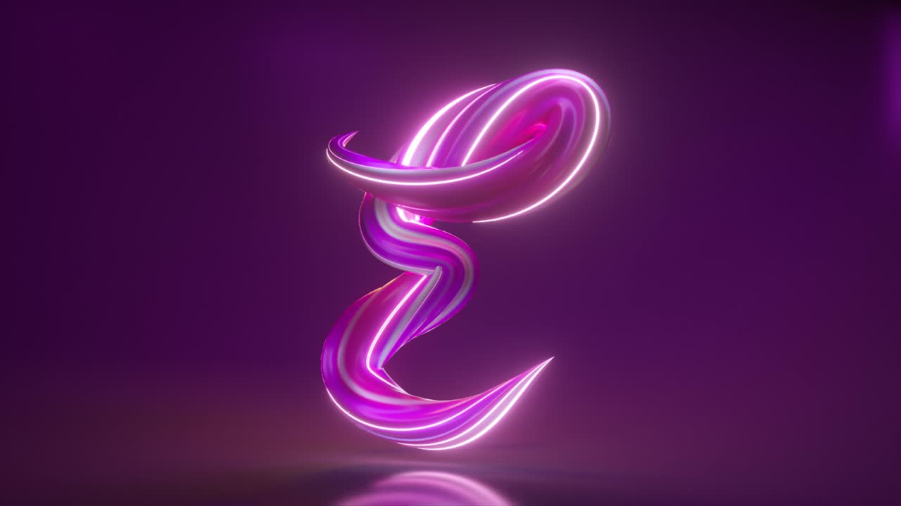 colección de alfabeto vivo. letras retorcidas únicas. color rosa púrpura. letra e. animación en 3d de bucle sin costuras