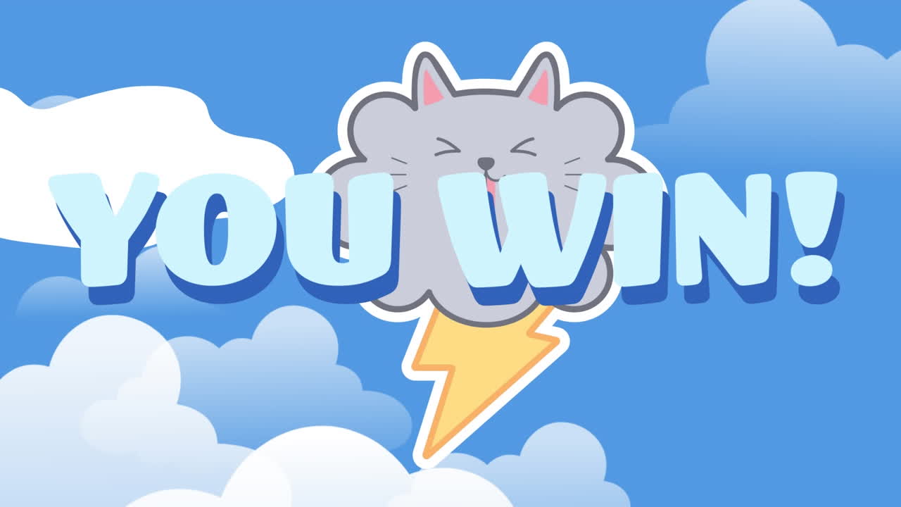 당신이 구름과 함께 하늘 위에 텍스트를 승리 애니메이션