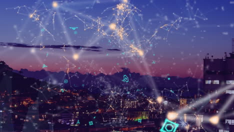 animación de las conexiones con la ciudad en el fondo
