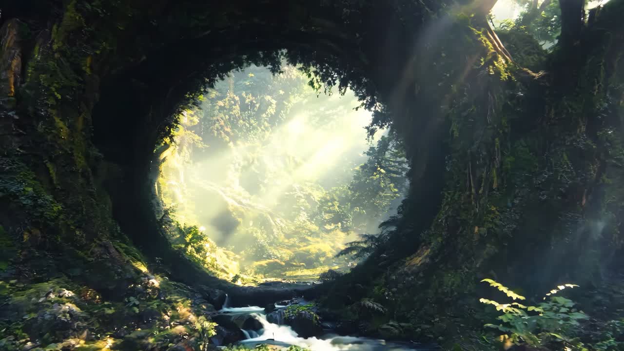 A tunnel in the middle of a lush green forest